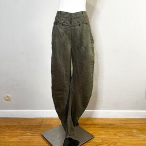 L.A.M.B. Pants Barrel Linen Olive Green Herringbone Grommet Unique Y2K Size 2
